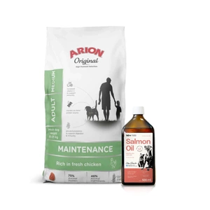 ARION Original Maintenance Adult Medium 12kg + Lab-V 100% lašišų aliejus įvairaus amžiaus šunims ir katėms 500ml šalto spaudimo