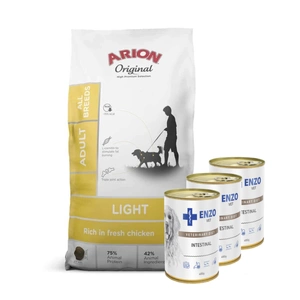 ARION Original Light Adult All Breeds 12kg + ENZO VET Žarnyno dieta šunims su ėriena 3x400g