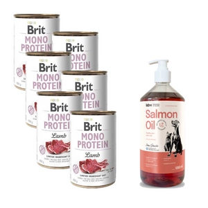 BRIT MONO PROTEIN LAMB 6x400g + LAB V Lašišų aliejus šunims ir katėms 1000ml