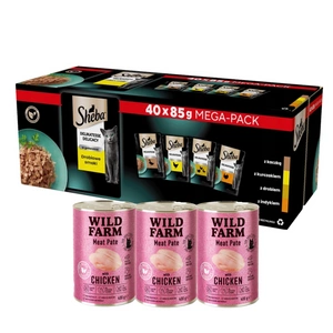 Sheba Delicacy Poultry Jelly flavours - drėgnas kačių ėdalas 40x85g + WILD FARM Paštetas su vištiena 3x400g