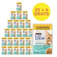 CAT CHOW Hairball kačių ėdalas su vištiena ir pupelėmis padaže 85g - 20 dydžių + 6 NEMOKAMAI !!!