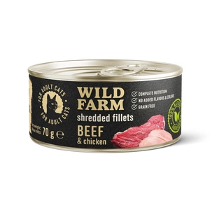 WILD FARM Fillets Beef&Chicken 70g - drėgnas kačių maistas be grūdų, filė sultinyje