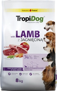 TROPIDOG Premium Adult Small Breeds su ėriena ir ryžiais 8kg