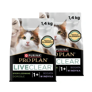 PRO PLAN LiveClear Maistas suaugusiems katėms po sterilizacijos, turtingas kalakutiena, 2x1,4 kg