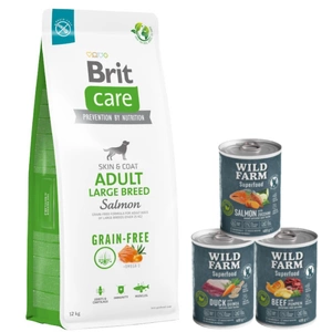 BRIT CARE Dog Grain-free Adult Large Breed Salmon 12kg + Wild Farm Superfood skonių mišinys 3x400g