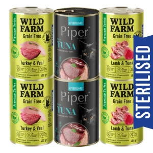 WILD FARM Premium Grain Free + Piper 6x400g – be grūdų maistas kastruotiems katėms