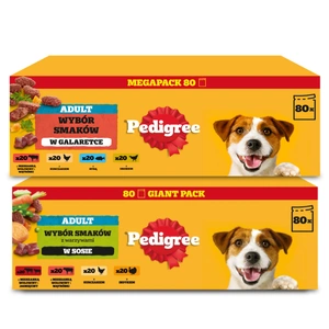 PEDIGREE® Adult drėgnas ėdalas suaugusiems šunims, įvairių skonių padaže + įvairių skonių želė, 160 x 100 g