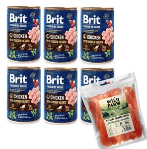 Brit Premium by Nature Vištiena su vištienos širdelėmis 6x400g + WILD FARM Minkšta vištienos krūtinėlė 500g skanėstai šunims