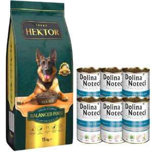 HEKTOR BALANCED Adult 15kg + Dolina Noteci Premium upėtakiai 6x400g