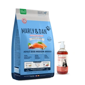 Marly & Dan Adult Dog Medium Breed Fresh Salmon Holistic & Hypoallergenic 12kg sauso maisto + LAB V Lašišų aliejus šunims ir katėms 500ml
