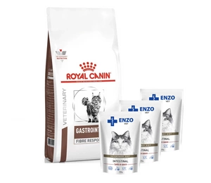 ROYAL CANIN Fibre Response Gastrointestinal FR 31 4kg + ENZO VET Žarnynas su ėriena padaže katėms 3x100g