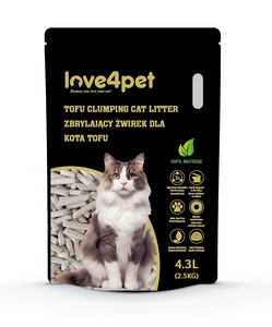 Love4pet super grumstuotas tofu kraikas 2,5 kg 4,3 l katėms