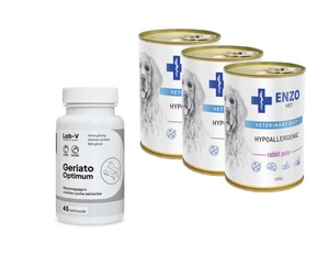 ENZO VET Hipoalerginė dieta su triušiena šunims 3x400g + LAB-V Geriato Optimum 45 kapsulės