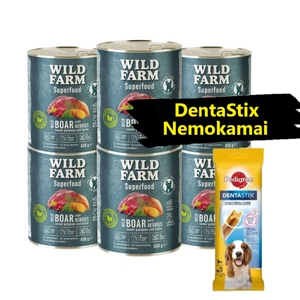 WILD FARM Superfood Wild Boar (elniena su batatais, uogomis ir žolelėmis) 6x800 g pašaro šunims be grūdų + DentaStix nemokamai