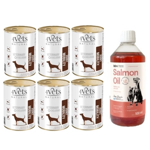 4Vets Dog Joint Mobility 6x400g + LAB V Lašišų aliejus šunims ir katėms 500ml