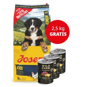 JOSERA Junior Kids 12,5+2,5 kg + Wild Farm Monoprotein Wild Boar 3x400g hipoalerginis šunų ėdalas
