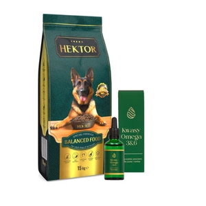 HEKTOR BALANCED Adult 15kg + LAB-V Omega 3 ir 6 riebalų rūgštys bendrai šunų ir kačių sveikatos, kailio ir odos būklei gerinti 100ml