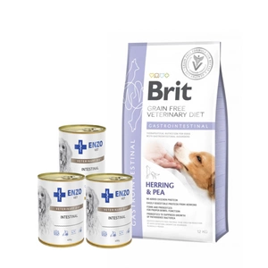 Brit GF veterinary diets dog Gastrointestinal 12 kg + ENZO VET Žarnyno dieta šunims su ėriena 3x400g