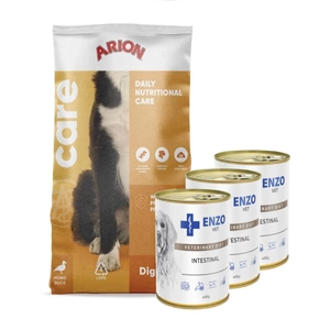 Arion Care Digestion 12kg + ENZO VET Žarnyno dieta šunims su ėriena 3x400g