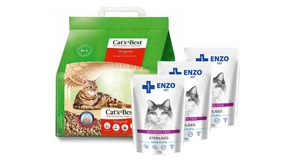JRS Cats Best Eko Plus - Agregatinis medinis kraikas 5l / 2,1kg + ENZO VET Sterilizuota dieta sterilizuotoms katėms su kalakutiena želė 3x100g