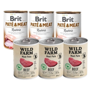 Wild Farm Pate Beef 3x400g ėdalas šunims be glitimo + BRIT PATE & MEAT RABBIT 3x400g