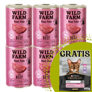 WILD FARM Paštetas su jautiena 6x400g - maistas katėms be glitimo + PURINA 400 g NEMOKAMAI