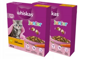 WHISKAS Junior 2x800 g - sausas ėdalas kačiukams su gardžia vištiena