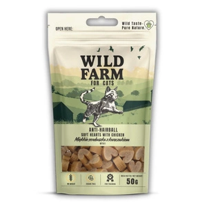 WILD FARM minkštos vištienos širdelės 50g kačių skanėstai nuo plaukų kamuolių