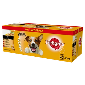 PEDIGREE Adult paketėlis 40x100g Mišrių skonių - drėgnas šunų ėdalas (vištiena ir daržovės, jautiena ir daržovės, kalakutiena ir morkos, jautiena ir ėriena)