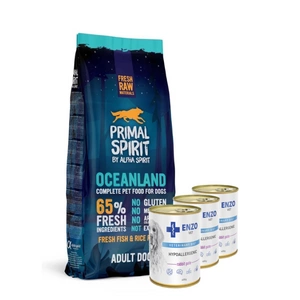 PRIMAL SPIRIT 65% Oceanland 12kg + ENZO VET Hipoalerginė dieta su kalakutiena šunims 3x400g