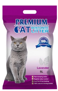 Premium Cat Clumping Bentonite Litter - levandų kraikas katėms 5L