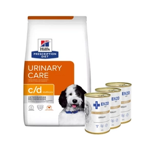 HILL'S PD Prescription Diet Canine c/d Urinary Care 12kg + ENZO VET Urinary nuo šlapimo takų ligų su vištiena šunims 3x400g