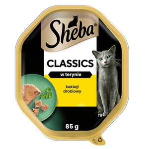 SHEBA Classics 85 g - drėgnas visavertis ėdalas suaugusioms katėms, paukštienos kokteilis, su terinu