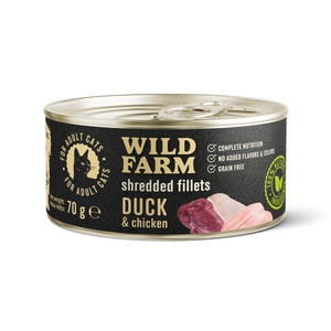 WILD FARM Fillets Duck&Chicken 70g - drėgnas kačių maistas be grūdų, filė sultinyje