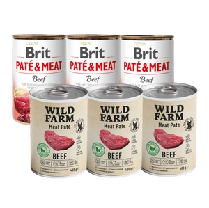 Wild Farm Pate Beef 3x400g ėdalas šunims be glitimo + BRIT PATE & MEAT BEEF 3x400g