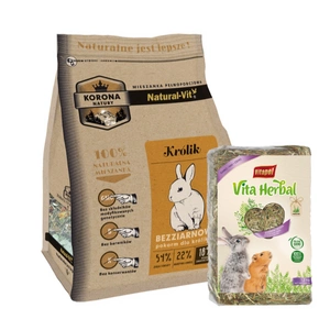 KORONA NATURY Natural-Vit triušių ėdalas 1,6kg + VITAPOL Šienas graužikams 1,2kg