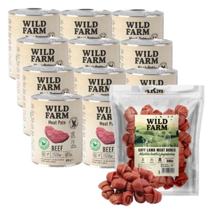 WILD FARM Pate Beef 12x800g ėdalas šunims be glitimo + nemokamas skanėstas