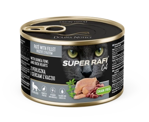 DOLINA NOTECI Super Rafi Cat P&F su perlinių vištų ir ančių širdelėmis sterilizuotoms katėms 185g