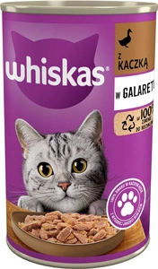 WHISKAS Adult skardinė 400 g - drėgnas kačių ėdalas su antiena drebučiuose