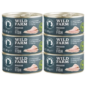 WILD FARM Mousse White Fish 6x85g - putėsiai be grūdų katėms