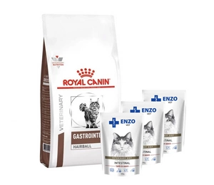 ROYAL CANIN Skin Hairball Gastrointestinal 4kg + ENZO VET Žarnynas su ėriena padaže katėms 100g