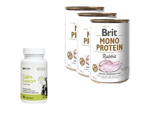 BRIT MONO PROTEIN RABBIT 3x400g + LAB-V Calm Support - streso ir elgesio sutrikimų simptomų palaikymas 45 kapsulės