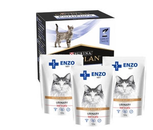PURINA PVD FortiFlora Cat 30 paketėlių + 3x ENZO VET šlapalas su jautiena želė katėms 100g