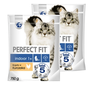 PERFECT FIT (Indoor 1+) 2x750g Vištienos turtingas sausas ėdalas katėms, gyvenančioms patalpose