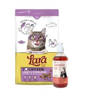 Versele-Laga Lara Adult Light Sterilized 7kg - maistas sterilizuotoms katėms + LAB V Lašišų aliejus šunims ir katėms 500ml