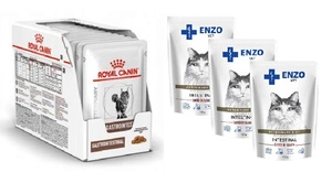 ROYAL CANIN Gastro Intestinal 12x85g paketėlis (griežinėliai padaže) + ENZO VET Žarnynas su ėriena padaže katėms 3x100g