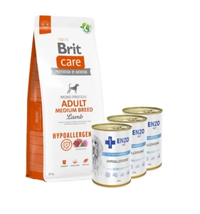 BRIT CARE Dog Hypoallergenic Adult Medium Breed Lamb 12kg + ENZO VET Hipoalerginė dieta su kalakutiena šunims 3x400g