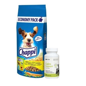 CHAPPI 13,5 kg - sausas maistas šunims su paukštiena ir daržovėmis + LAB-V Calm Support - streso ir elgesio sutrikimų simptomų palaikymas 45 kapsulės