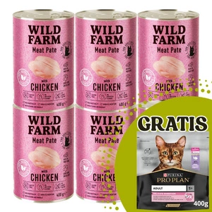 WILD FARM Paštetas su vištiena 6x400g - maistas katėms be glitimo + PURINA 400 g NEMOKAMAI
