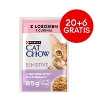 CAT CHOW Jautrių kačių ėdalas su lašiša ir cukinija padaže 85g - 20 dydžių + 6 NEMOKAMAI !!!